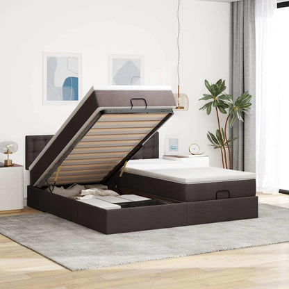 Ottoman-Bett mit Matratzen & LEDs Dunkelbraun 160x200 cm Stoff