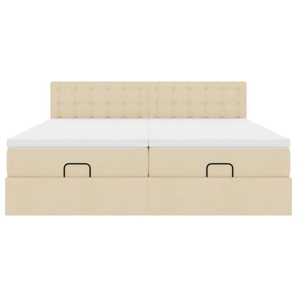 Ottoman-Bett mit Matratzen & LEDs Creme 160x200 cm Stoff