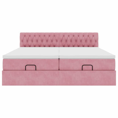 Ottoman-Bett mit Matratzen & LEDs Rosa 180x200 cm Samt