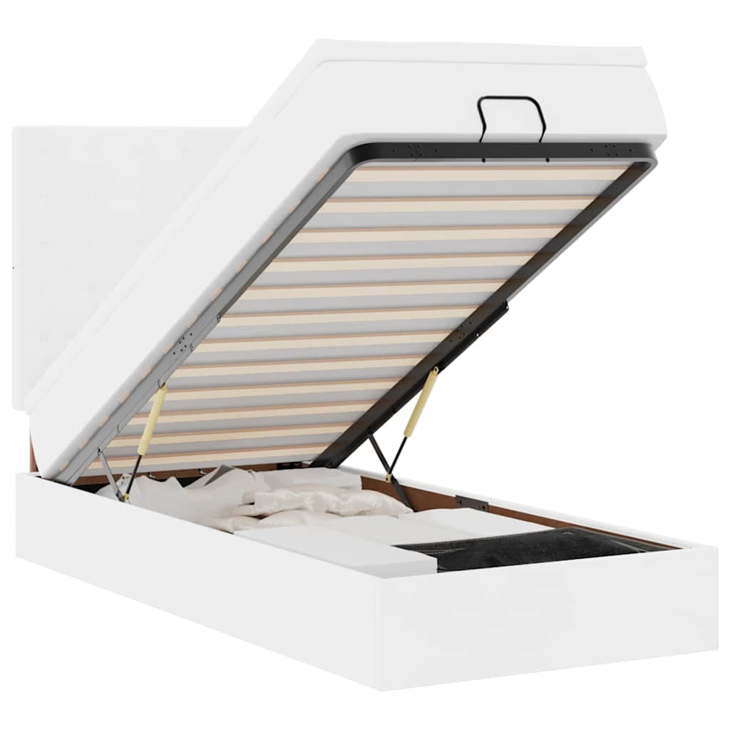 Ottoman-Bett mit Matratze Weiß 90x190 cm Kunstleder