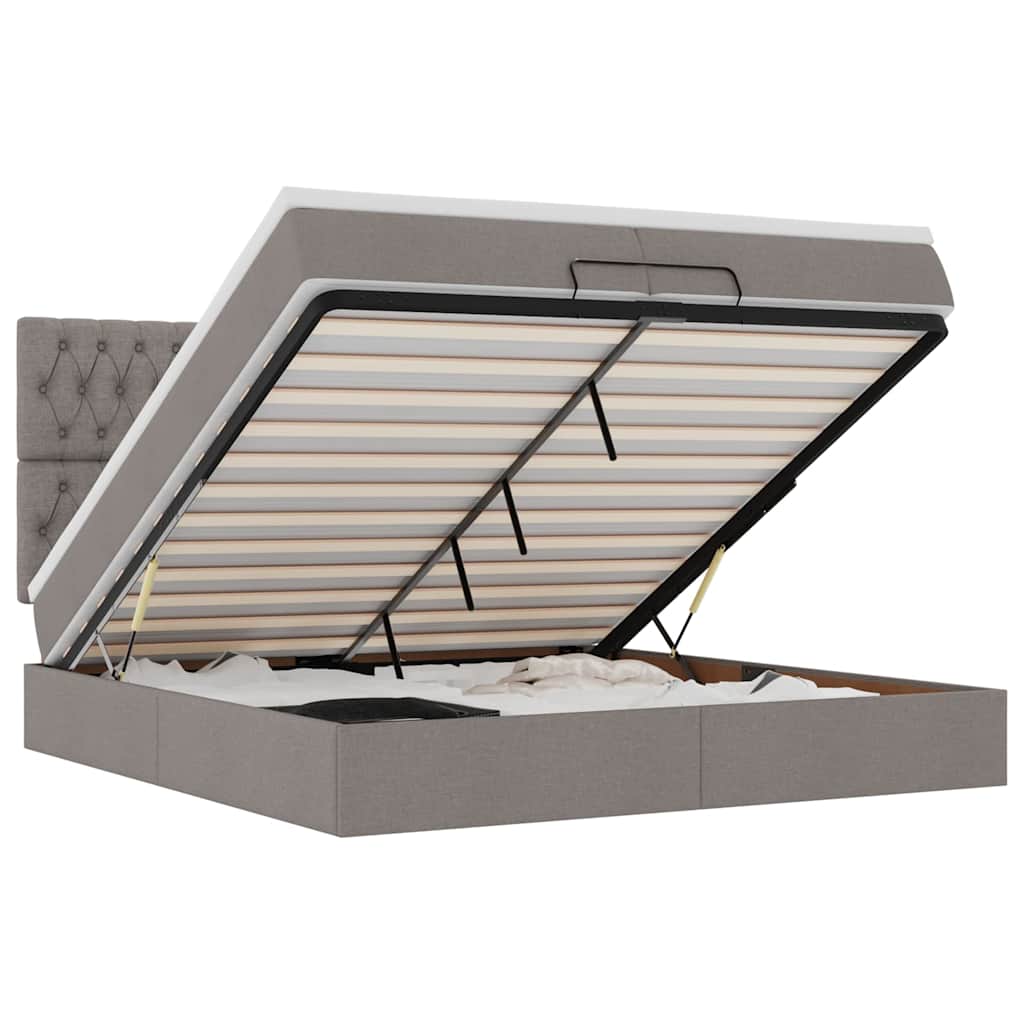 Ottoman-Bett mit Matratzen Taupe 200x200 cm Stoff