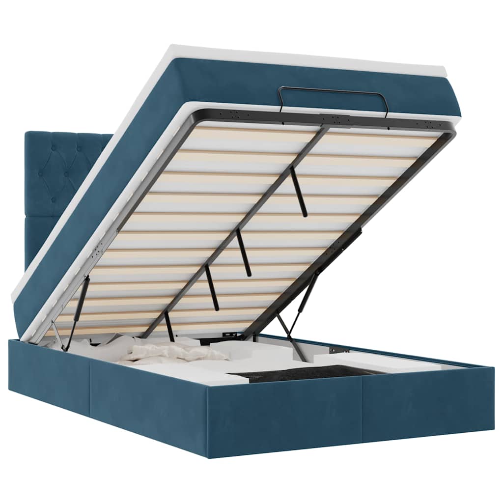 Ottoman-Bett mit Matratzen Dunkelblau 120x190 cm Samt
