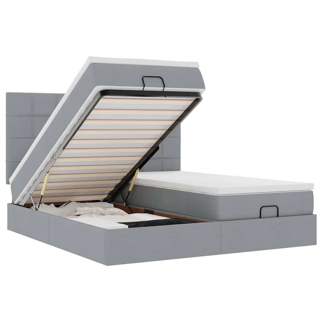 Ottoman-Bett mit Matratzen Hellgrau 200x200 cm Stoff