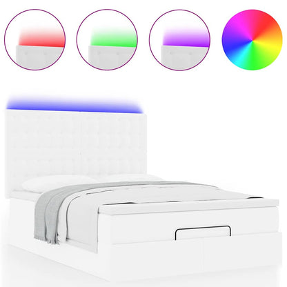 Ottoman-Bett mit Matratze & LEDs Weiß 140x200 cm Kunstleder
