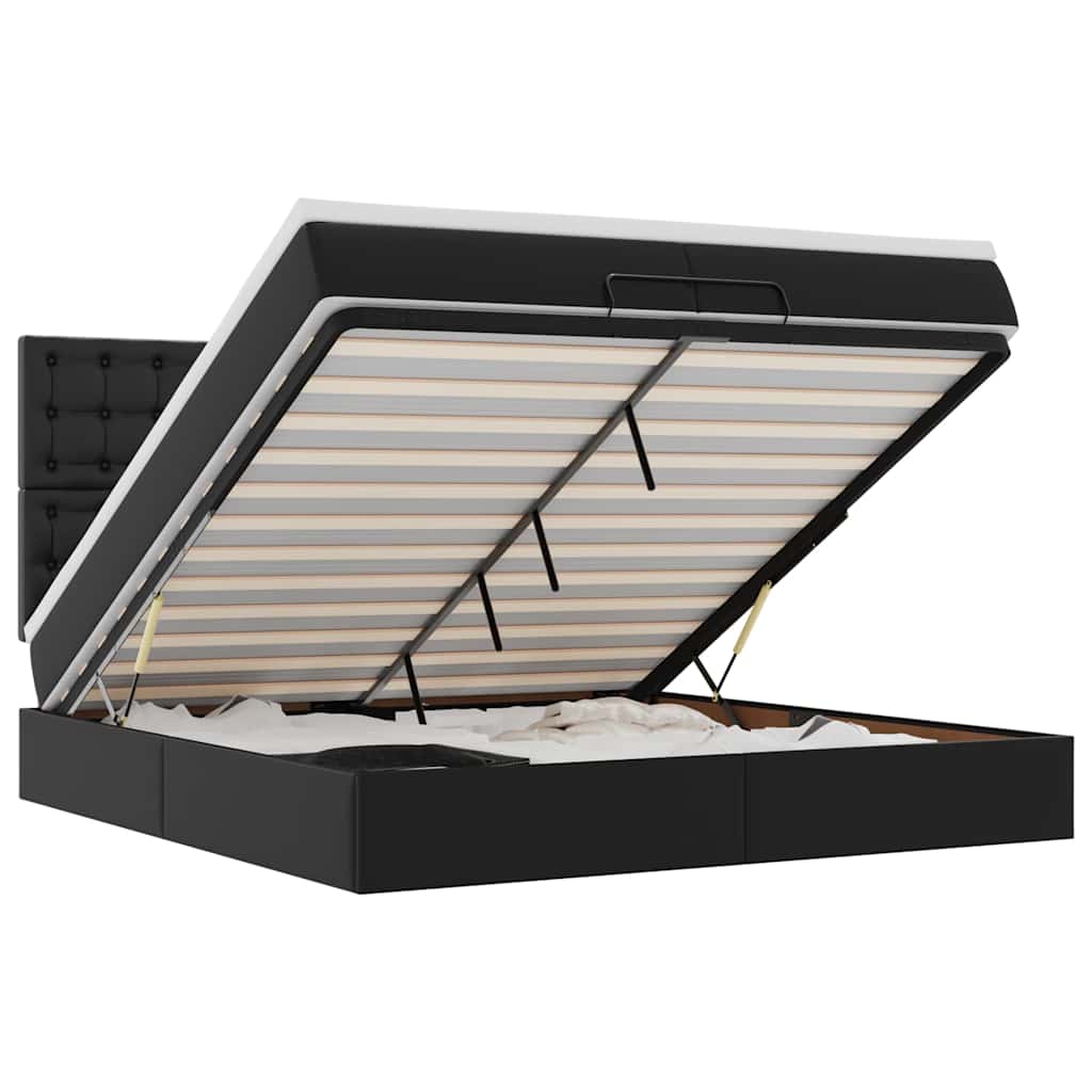 Ottoman-Bett mit Matratzen & LEDs Schwarz 200x200 cm Kunstleder