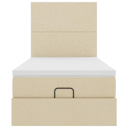 Ottoman-Bett mit Matratze & LEDs Creme 90x190 cm Stoff