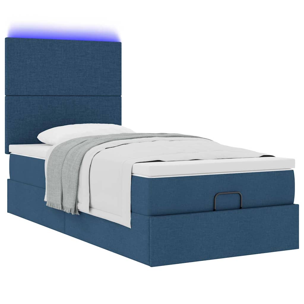 Ottomane Bett mit Matratze & LEDs Blau 90x200 cm Stoff
