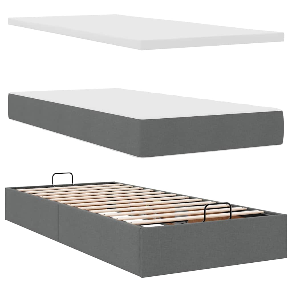 Ottoman-Bett mit Matratze & LEDs Dunkelgrau 100x200 cm Stoff