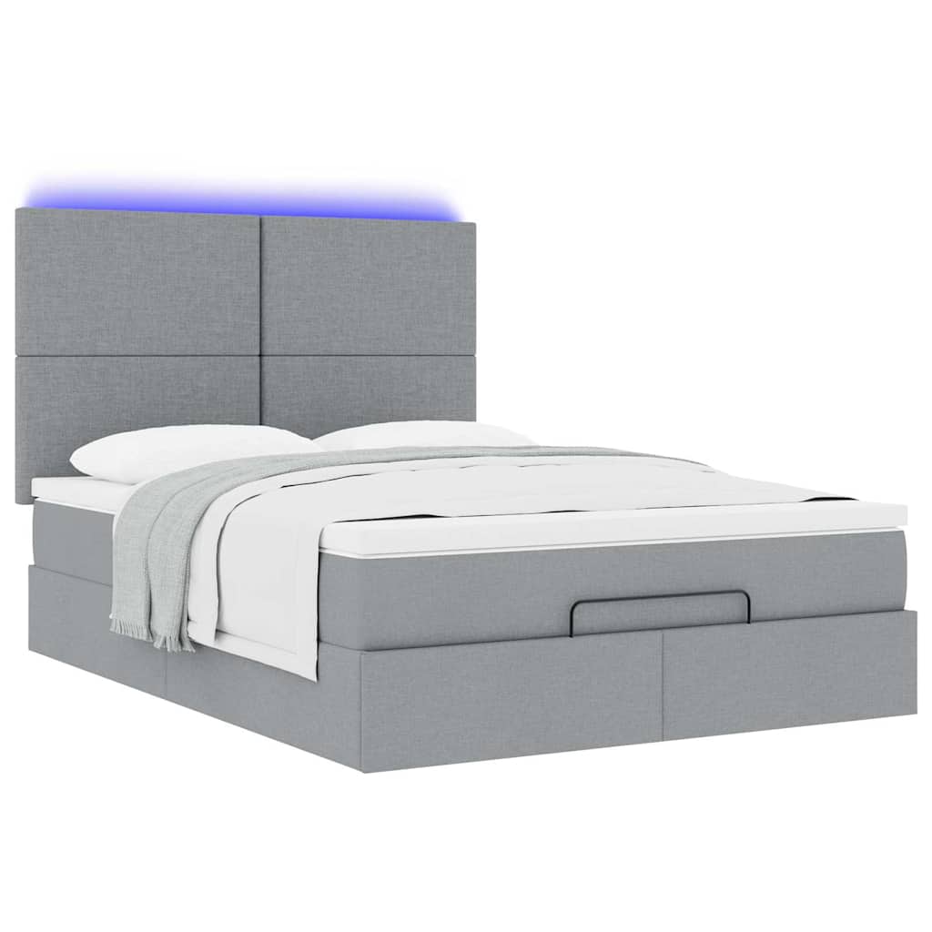 Ottoman-Bett mit Matratze & LEDs Hellgrau 140x190 cm Stoff