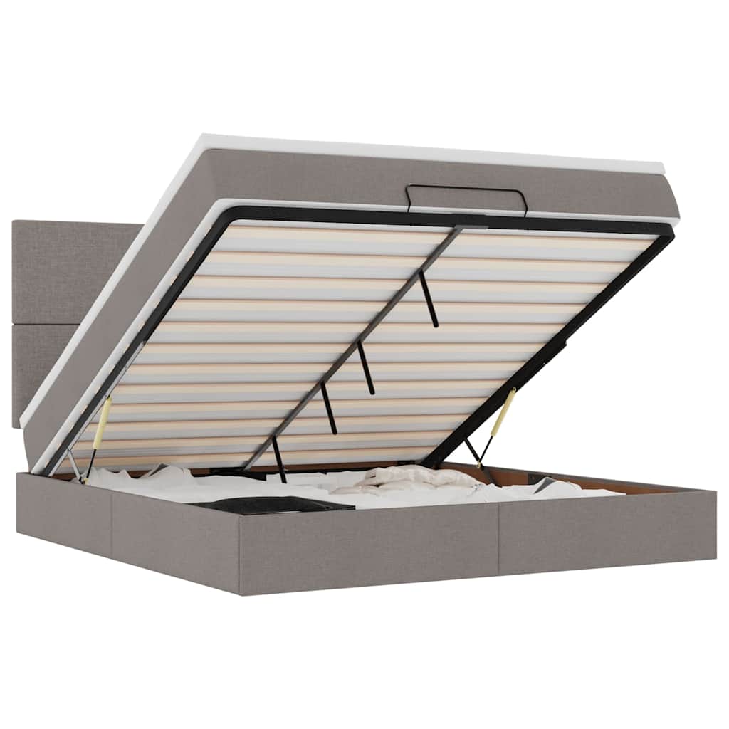Ottoman-Bett mit Matratze & LEDs Taupe 160x200 cm Stoff