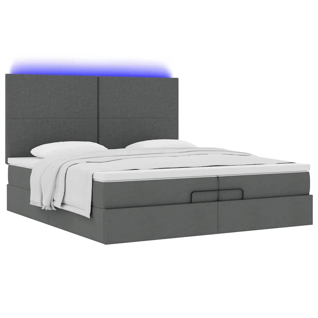 Ottoman-Bett mit Matratzen & LEDs Dunkelgrau 200x200 cm Stoff