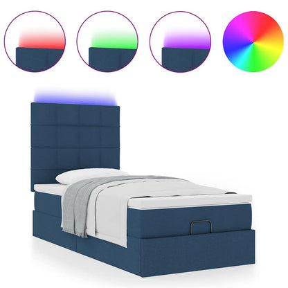 Ottoman-Bett mit Matratze & LEDs Blau 90x190 cm Stoff