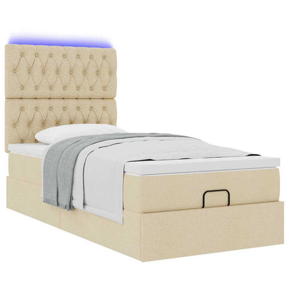 Ottoman-Bett mit Matratze & LEDs Creme 80x200 cm Stoff
