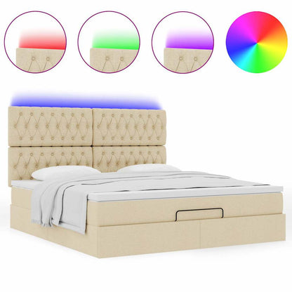 Ottoman-Bett mit Matratze & LEDs Creme 180x200 cm Stoff