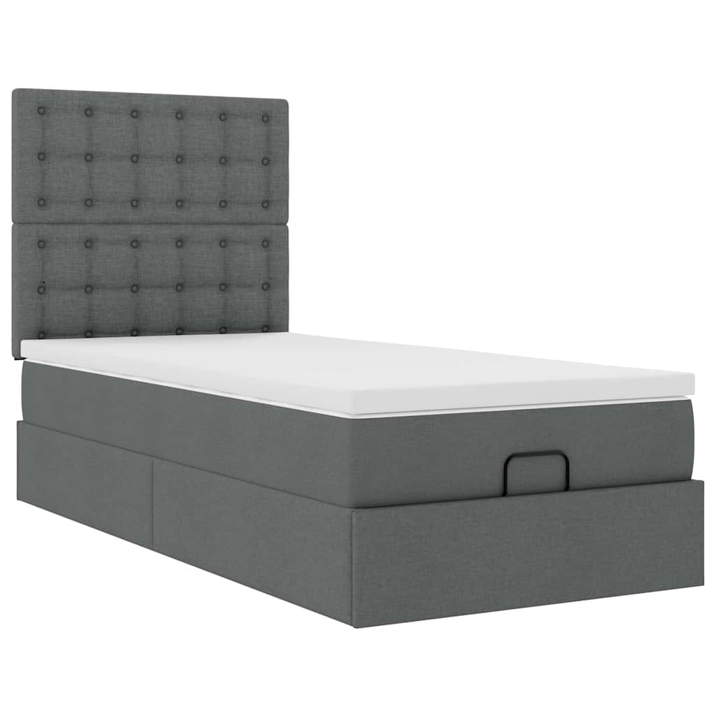 Ottoman-Bett mit Matratze & LEDs Dunkelgrau 90x190 cm Stoff