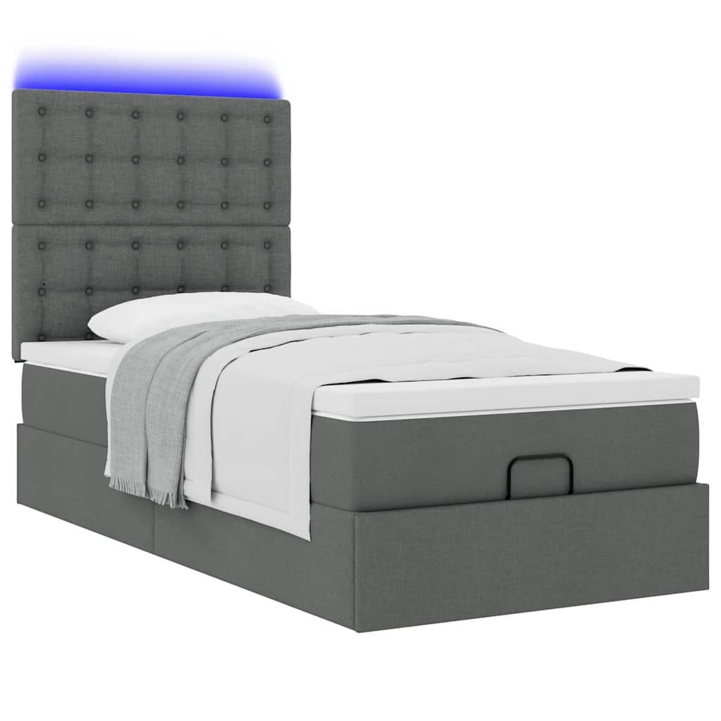 Ottoman-Bett mit Matratze & LEDs Dunkelgrau 100x200 cm Stoff