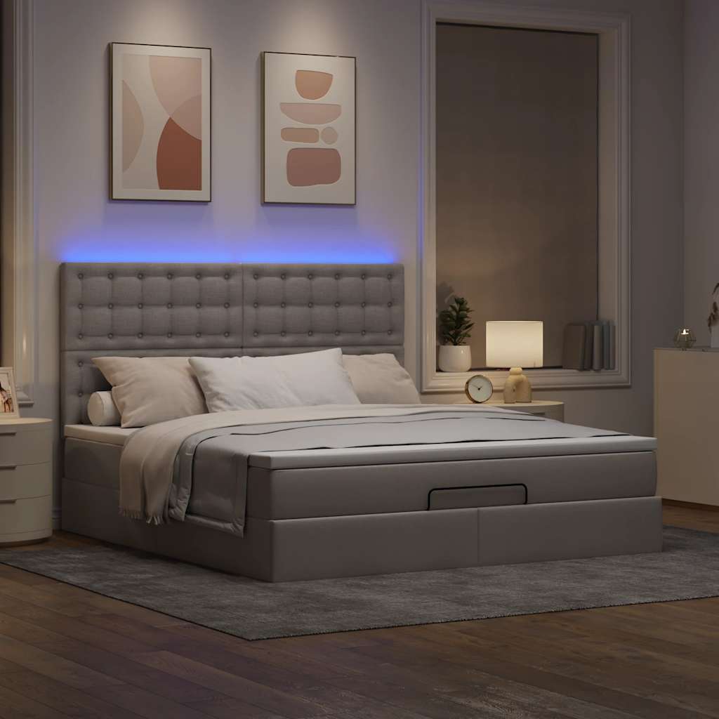 Ottoman-Bett mit Matratze & LEDs Taupe 180x200 cm Stoff