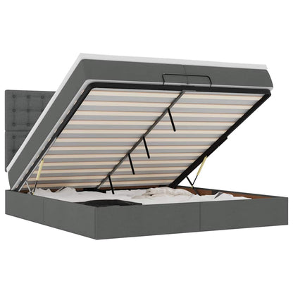 Ottoman-Bett mit Matratzen & LEDs Dunkelgrau 200x200 cm Stoff