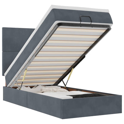 Ottoman-Bett mit Matratzen & LEDs Dunkelgrau 90x190 cm Samt