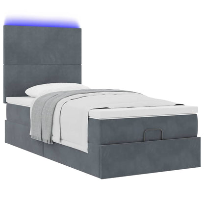 Ottoman-Bett mit Matratzen & LEDs Dunkelgrau 90x190 cm Samt