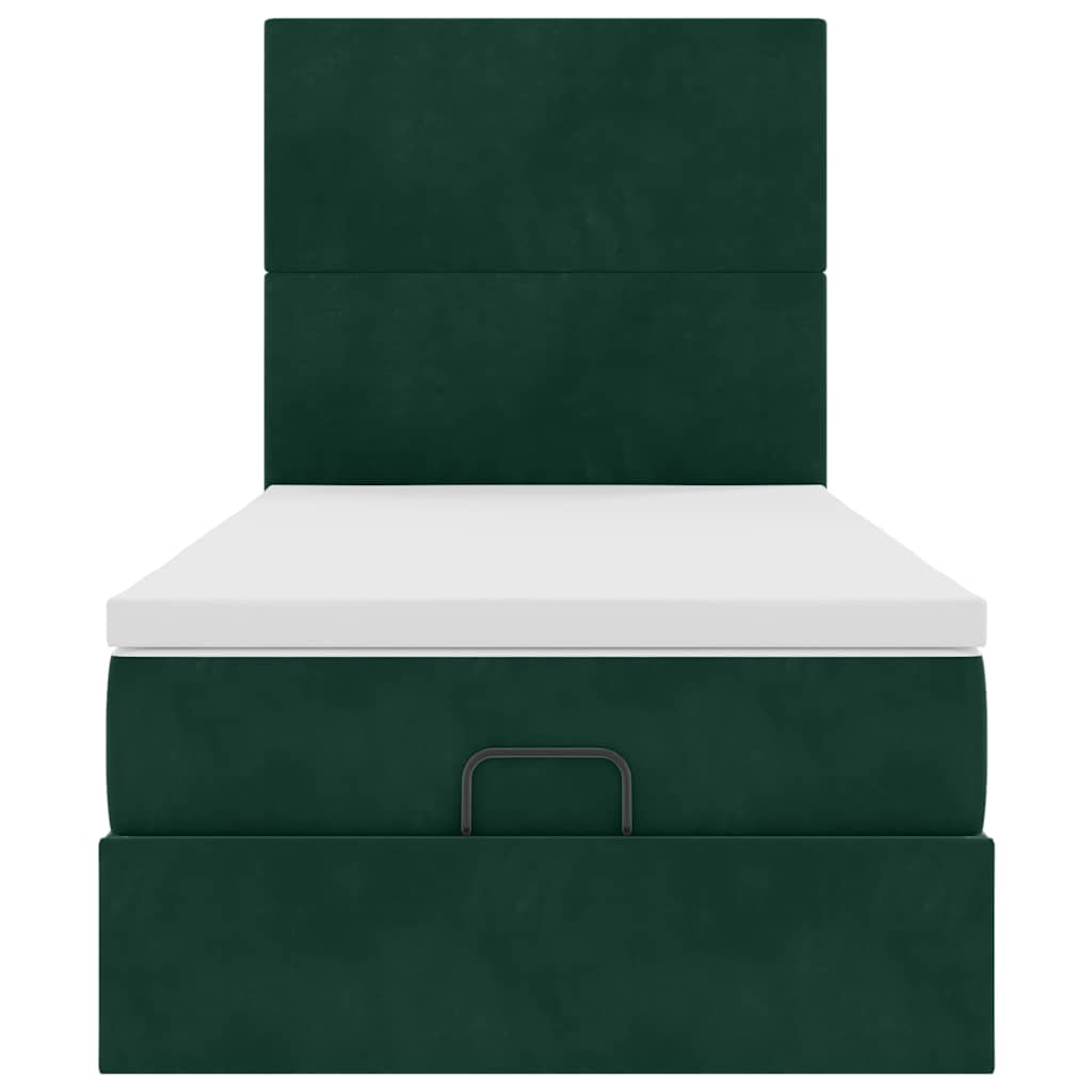 Ottoman-Bett mit Matratzen & LEDs Dunkelgrün 100x200 cm Samt