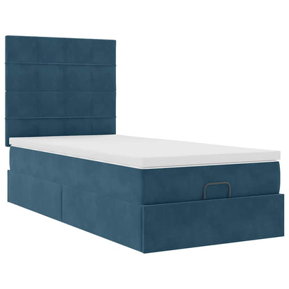 Ottoman-Bett mit Matratzen & LEDs Dunkelblau 90x200 cm Samt