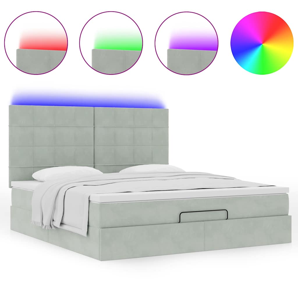 Ottoman-Bett mit Matratzen & LEDs Hellgrau 180x200 cm Samt