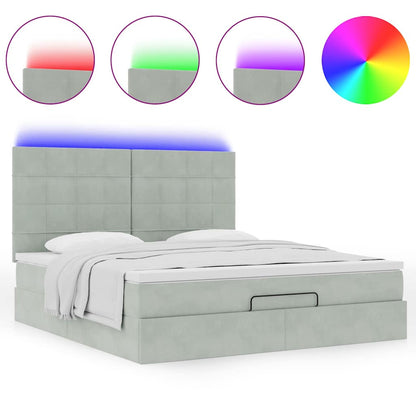 Ottoman-Bett mit Matratzen & LEDs Hellgrau 180x200 cm Samt
