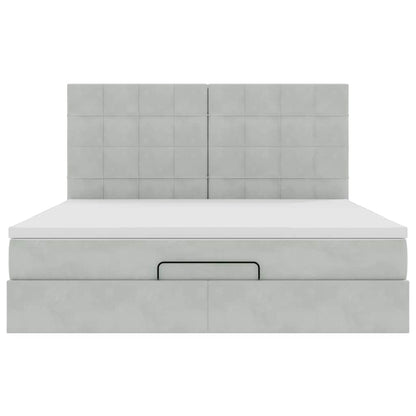 Ottoman-Bett mit Matratzen & LEDs Hellgrau 180x200 cm Samt