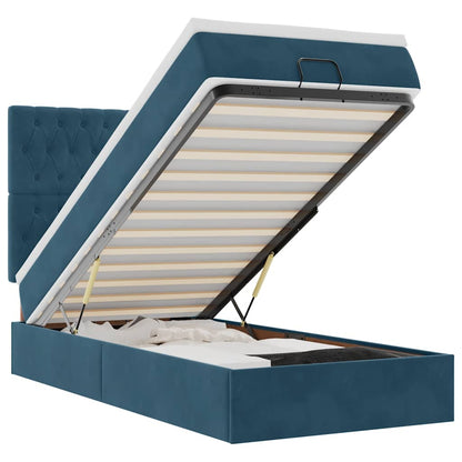 Ottoman-Bett mit Matratzen & LEDs Dunkelblau 100x200 cm Samt