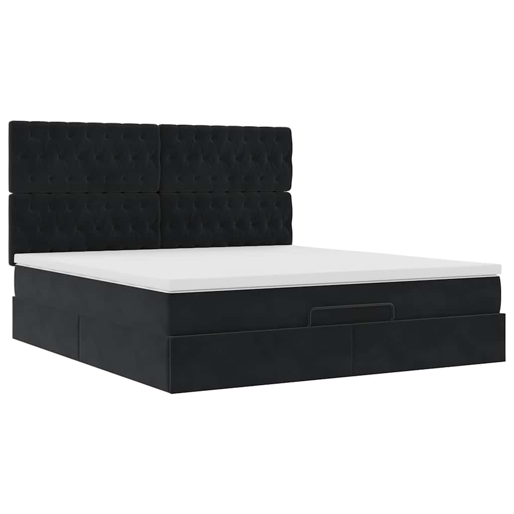 Ottoman-Bett mit Matratzen & LEDs Schwarz 180x200 cm Samt