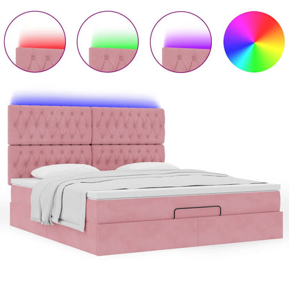 Ottoman-Bett mit Matratzen & LEDs Rosa 180x200 cm Samt