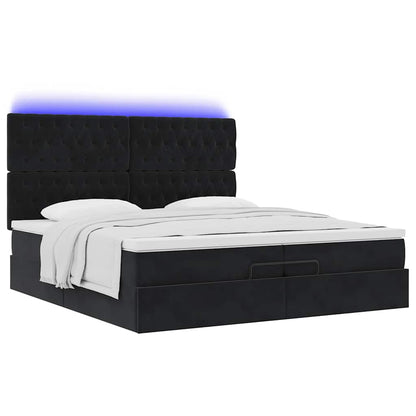Ottoman-Bett mit Matratzen & LEDs Schwarz 200x200 cm Samt