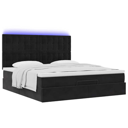 Ottoman-Bett mit Matratzen & LEDs Schwarz 160x200 cm Samt