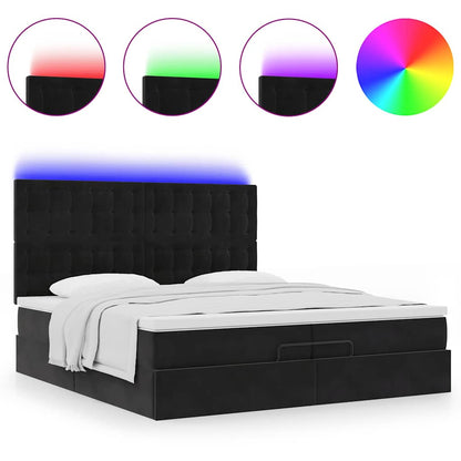 Ottoman-Bett mit Matratzen & LEDs Schwarz 200x200 cm Samt