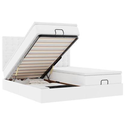 Ottoman-Bett mit Matratzen & LEDs Reinweiß 200x200cm Kunstleder