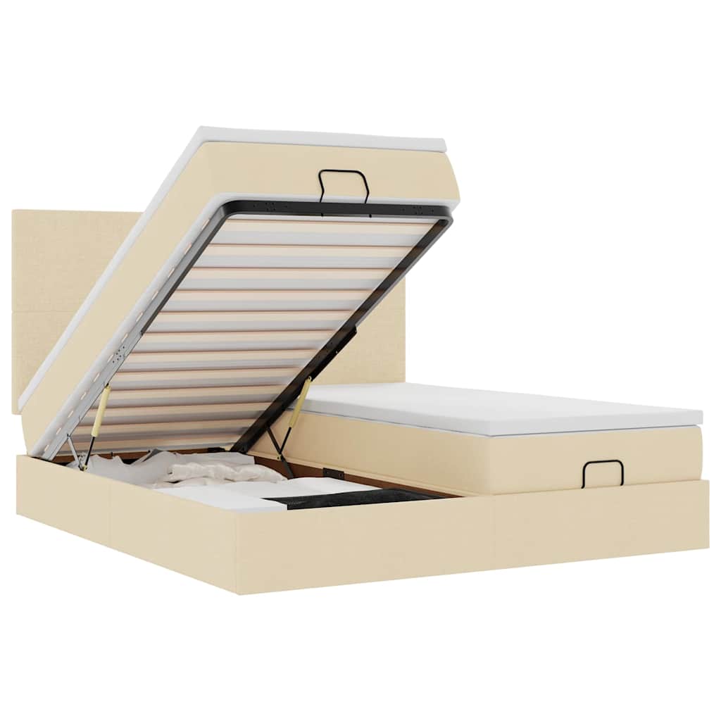 Ottoman-Bett mit Matratzen & LEDs Creme 160x200 cm Stoff