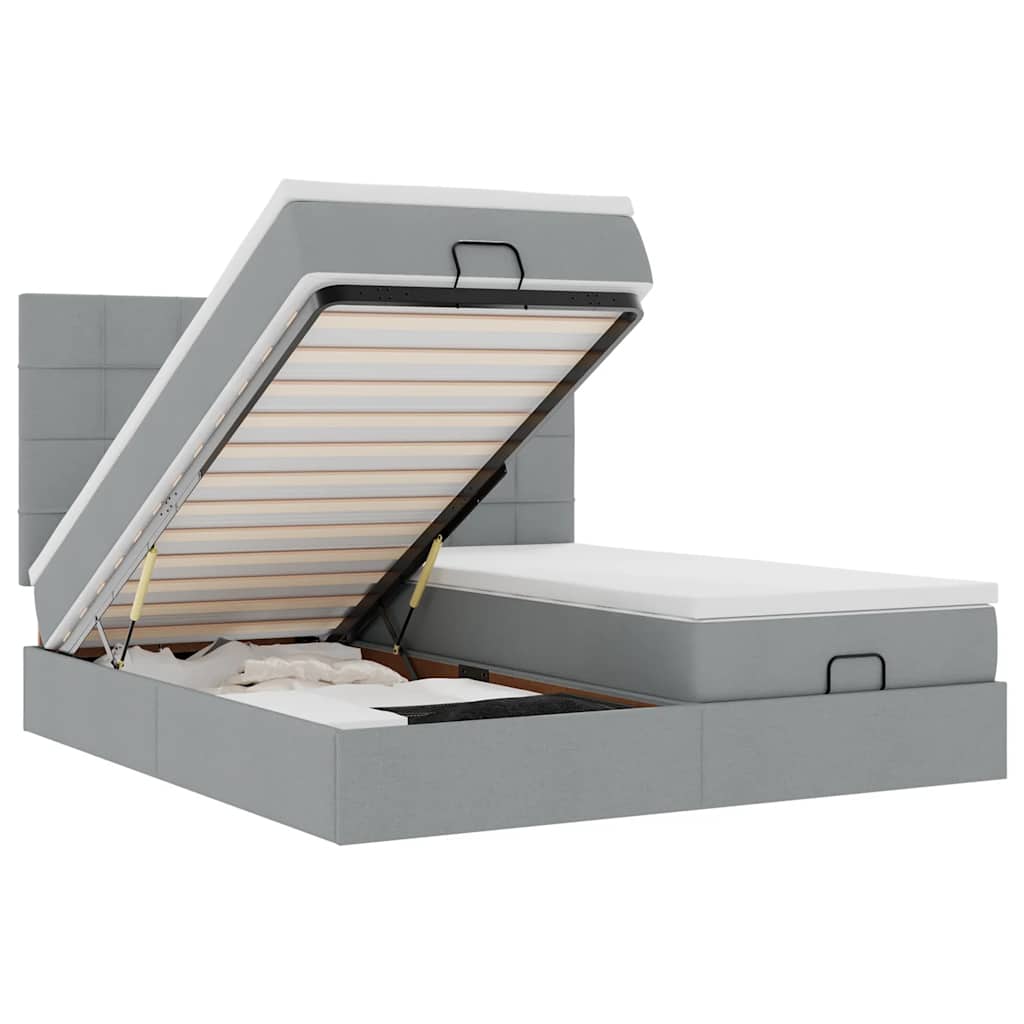 Ottoman-Bett mit Matratzen & LEDs Hellgrau 160x200 cm Stoff
