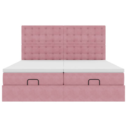 Ottoman-Bett mit Matratzen & LEDs Rosa 160x200 cm Samt