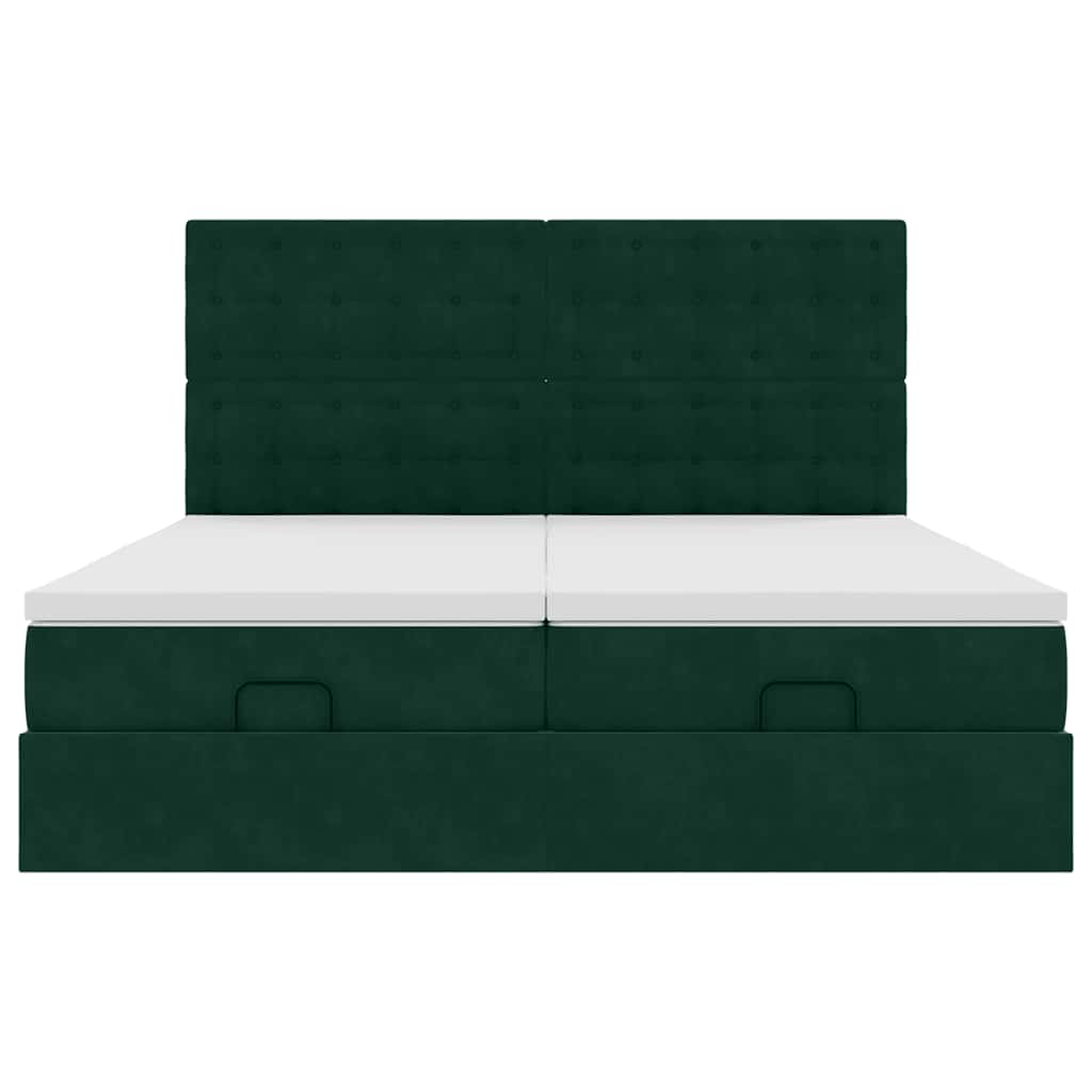 Ottoman-Bett mit Matratzen & LEDs Dunkelgrün 200x200 cm Samt