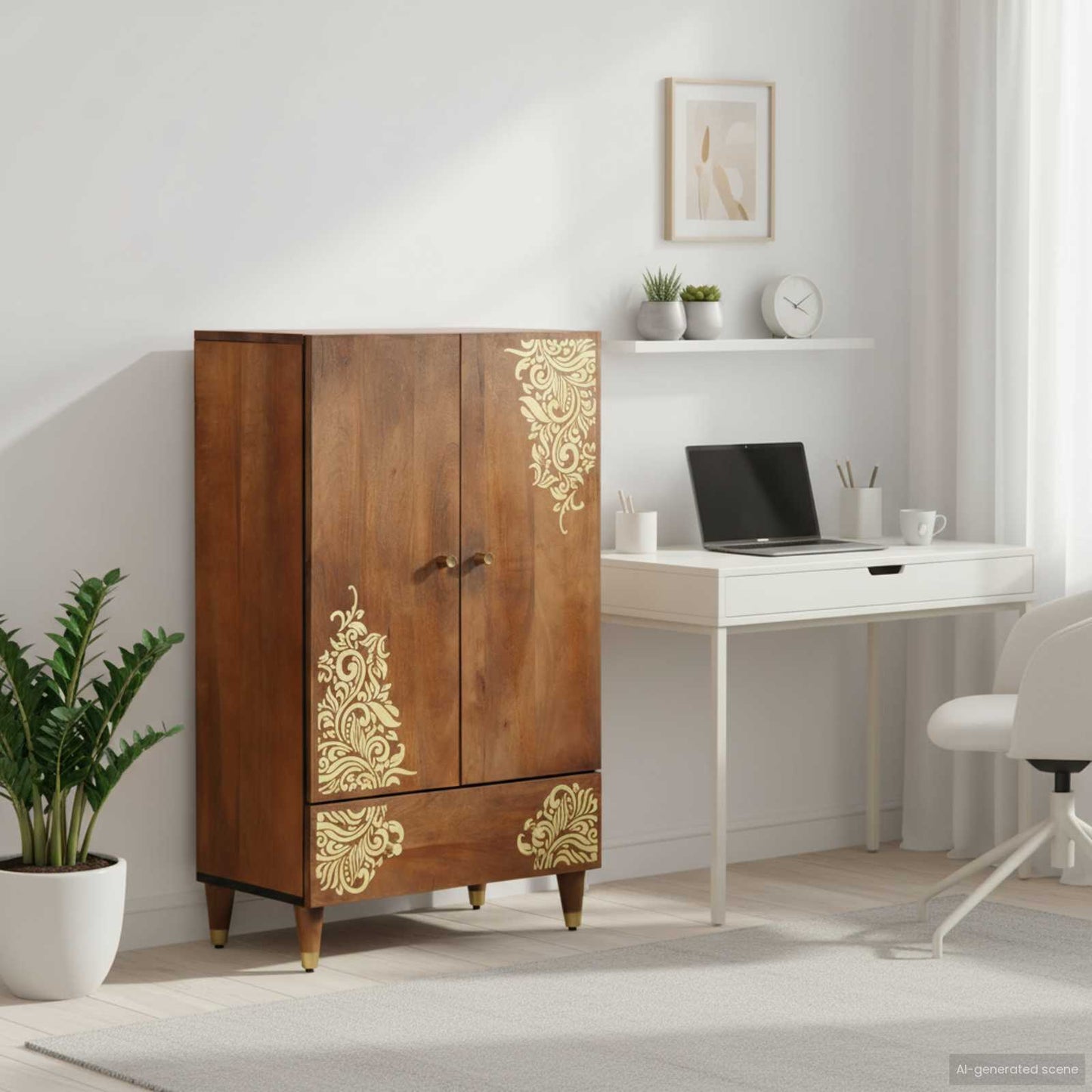 Highboard mit Regal Braun 60 x 33 x 100 cm Massivholz Mango