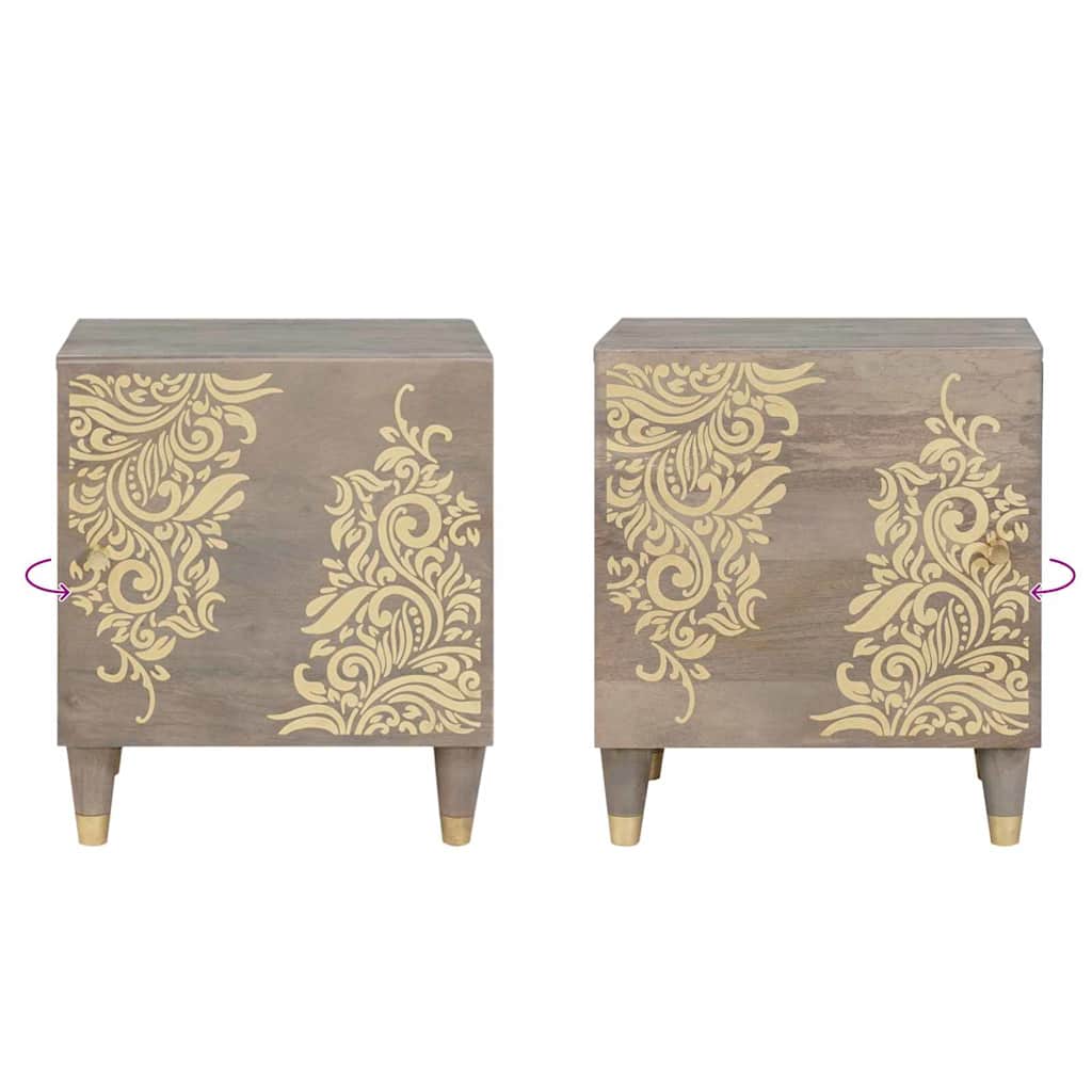 Nachttisch mit Tür 2 pcs Grau 40 x 33 x 46 cm Massivholz Mango
