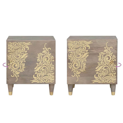 Nachttisch mit Tür 2 pcs Grau 40 x 33 x 46 cm Massivholz Mango