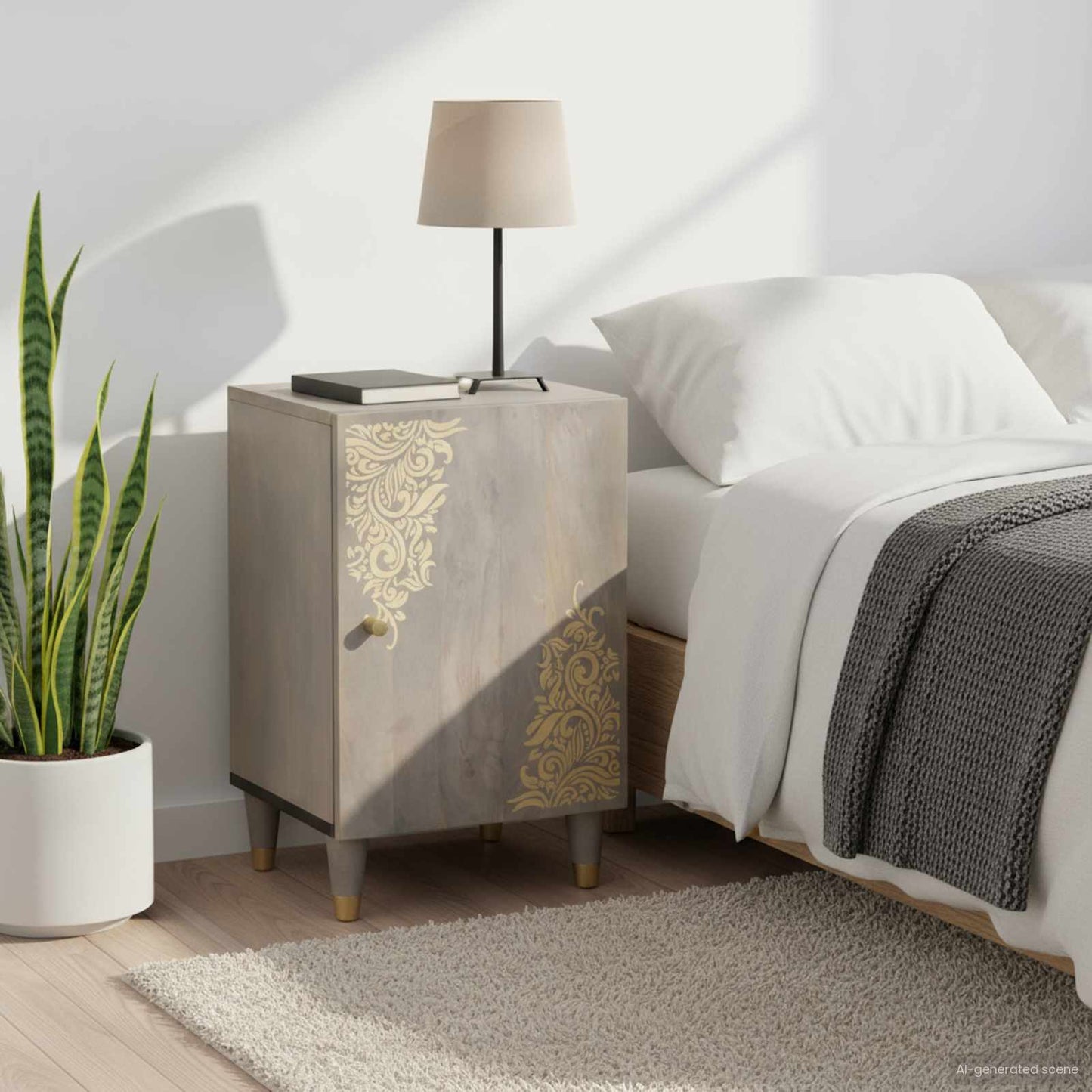 Badezimmerschrank mit Tür Grau 38 x 33 x 58 cm Massivholz Mango