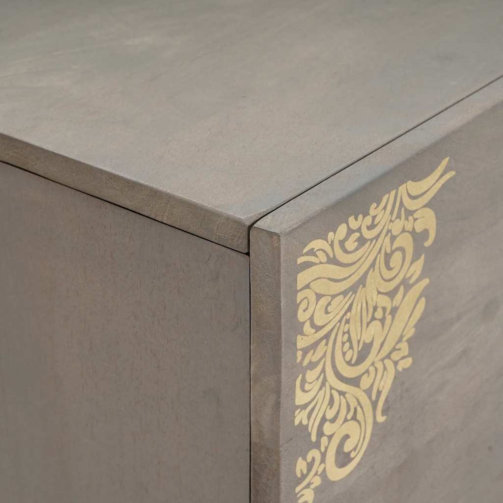 Sideboard Grau und Gold 80 x 33 x 75 cm Massivholz Mango