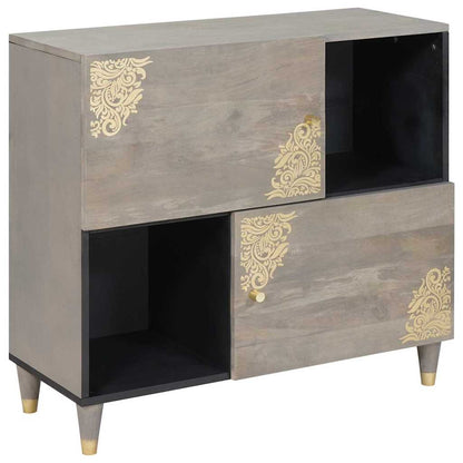 Sideboard Grau und Gold 80 x 33 x 75 cm Massivholz Mango
