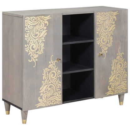 Sideboard Grau und Gold 90 x 33 x 75 cm Massivholz Mango