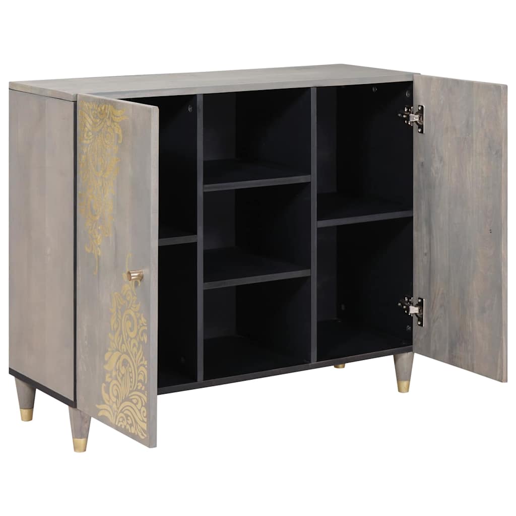 Sideboard Grau und Gold 90 x 33 x 75 cm Massivholz Mango