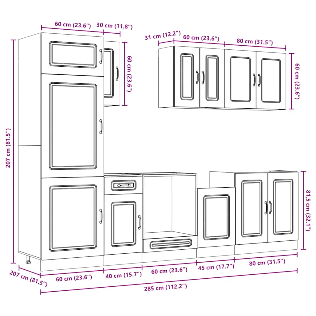 8-tlg. Küchenschrank-Set Kalmar Schwarz Holzwerkstoff