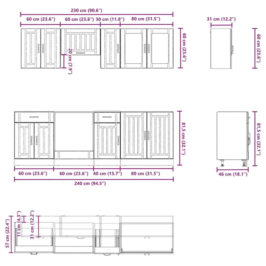 8-tlg. Küchenschrank-Set Kalmar Weiß Holzwerkstoff